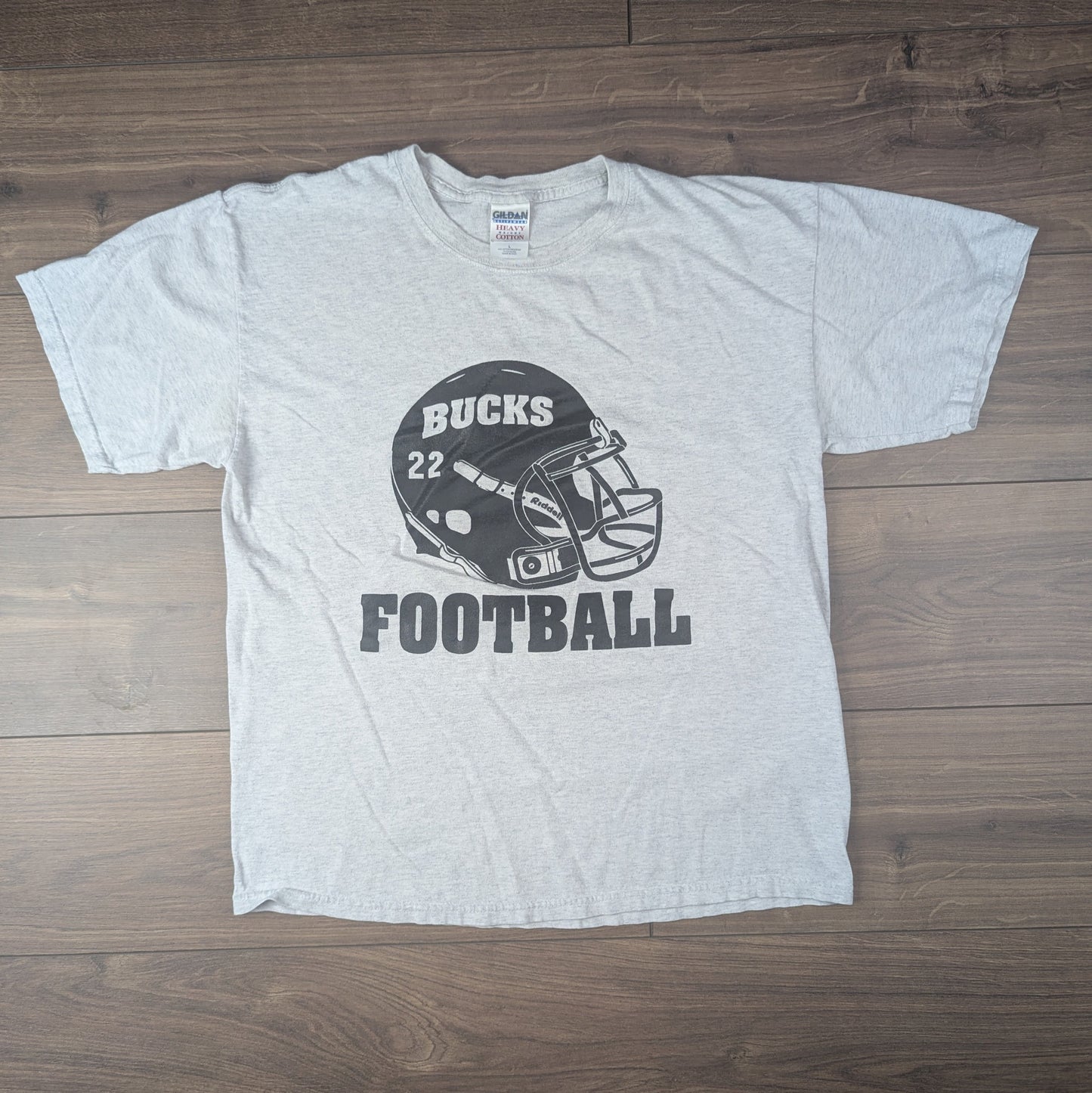 Grey Vintage 00's Gildan Bucks Football Helmet Graphic T-Shirt Size L