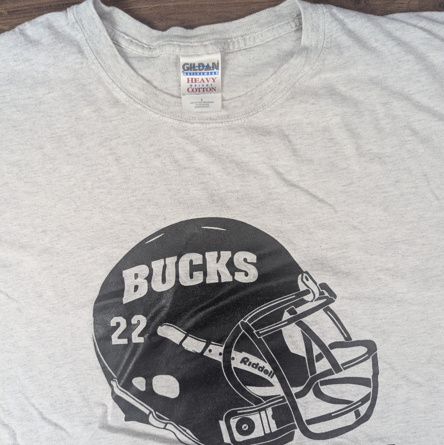 Grey Vintage 00's Gildan Bucks Football Helmet Graphic T-Shirt Size L