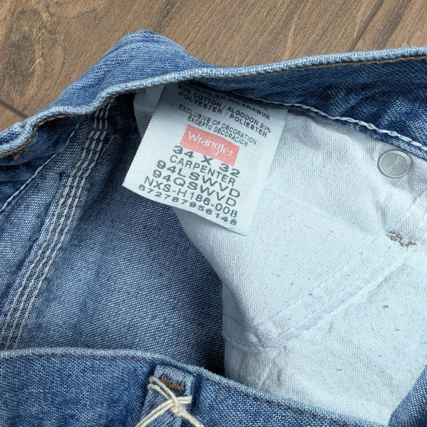 Blue Vintage Wrangler Carpenter Jeans Baggy Hip-Hop Skater Straight Leg W34 L32