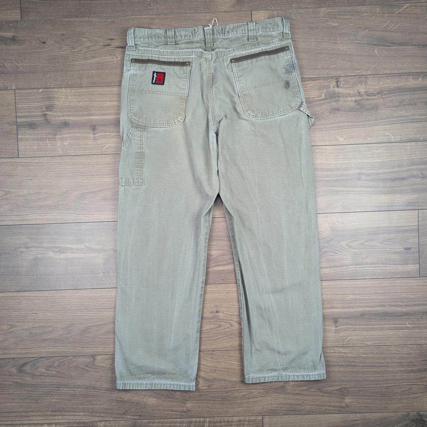 Khaki Vintage Wrangler Riggs Workwear Carpenter Pants Baggy Cargo W35 L30