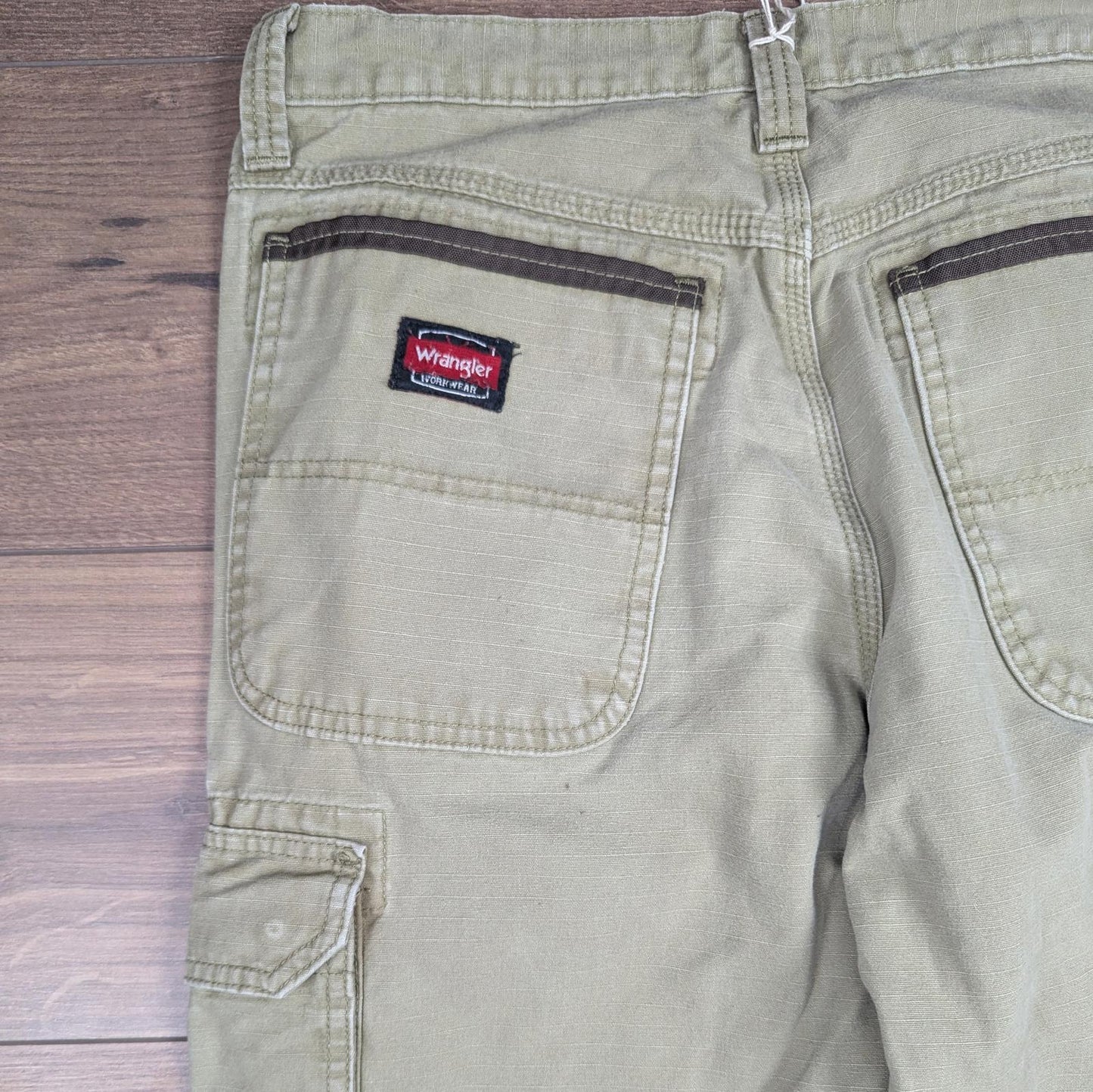 Khaki Vintage Wrangler Workwear Carpenter Cargo Pants Baggy Straight Leg W34 L30