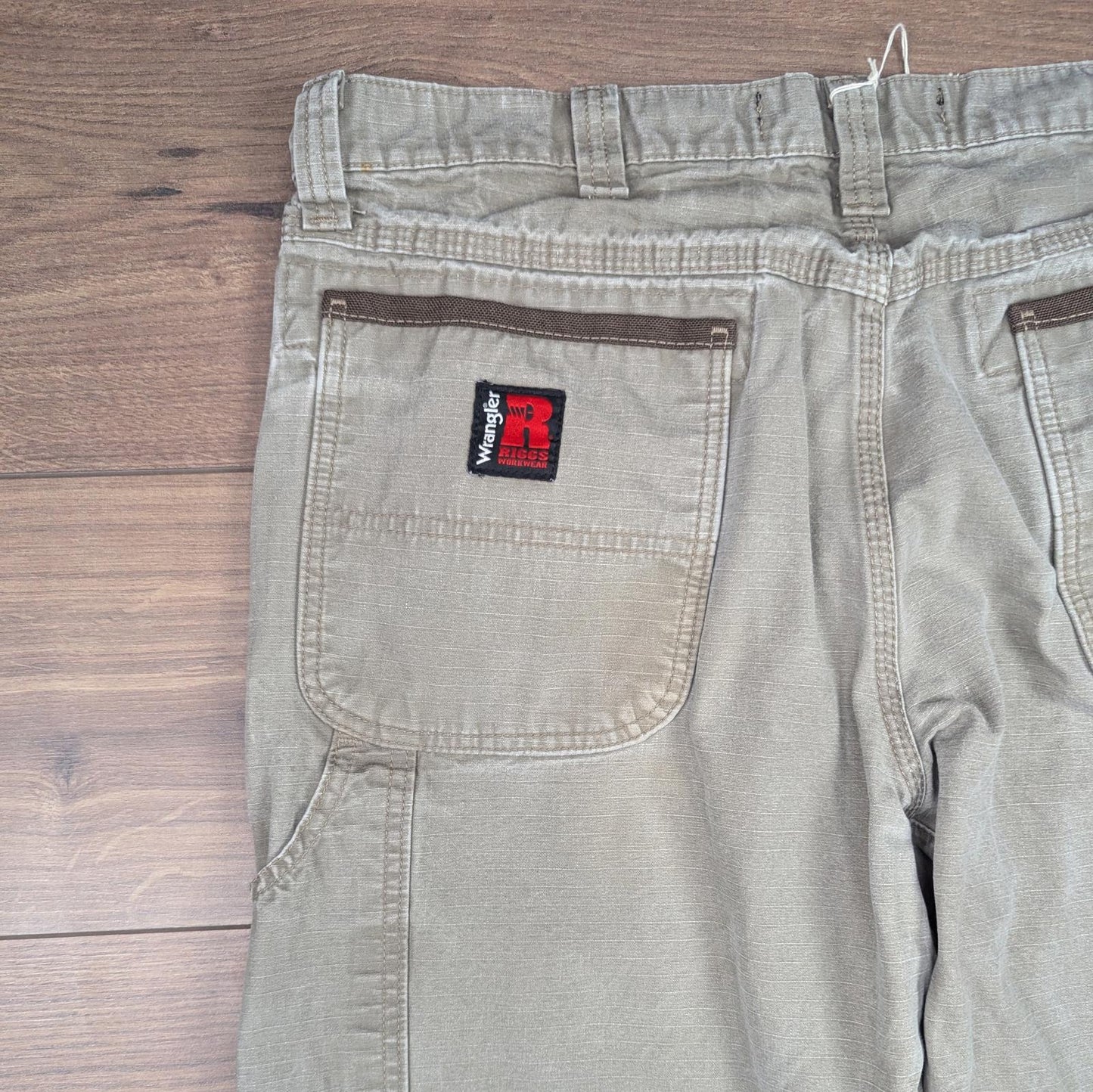 Khaki Vintage Wrangler Riggs Workwear Carpenter Pants Baggy Cargo W35 L30