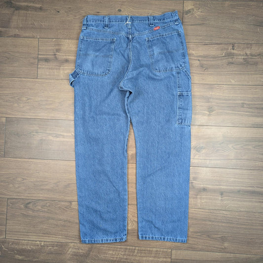 Blue Vintage Wrangler Jeans Baggy Carpenter Hip-Hop Skater Straight Leg W36 L32