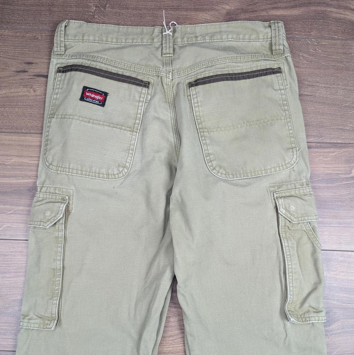 Khaki Vintage Wrangler Workwear Carpenter Cargo Pants Baggy Straight Leg W34 L30