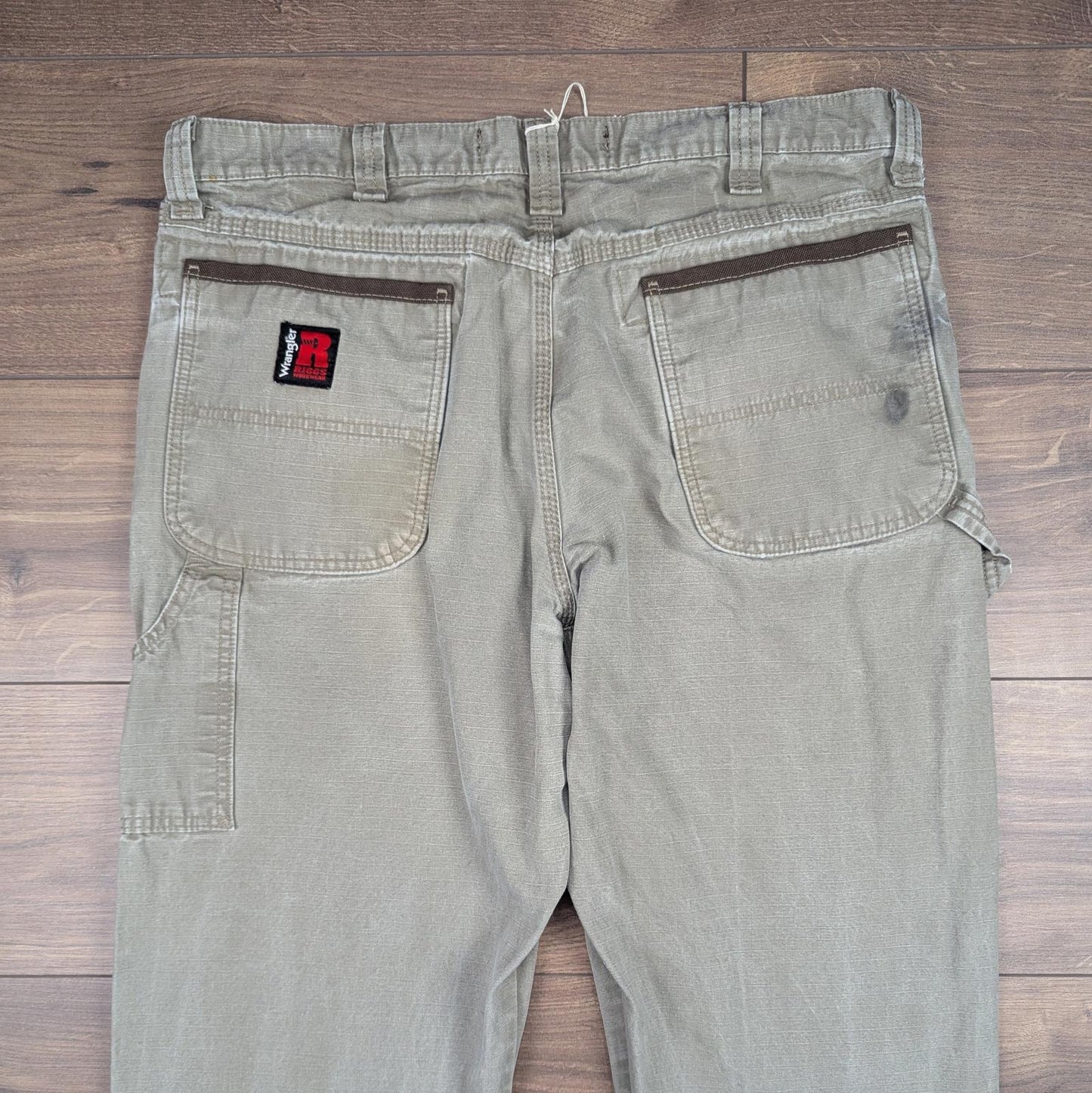 Khaki Vintage Wrangler Riggs Workwear Carpenter Pants Baggy Cargo W35 L30