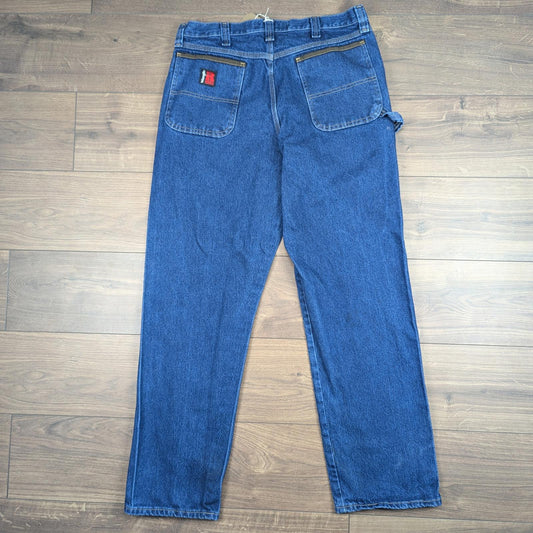 Vintage Blue Wrangler Riggs Workwear Carpenter Jeans Straight Leg W36 L34