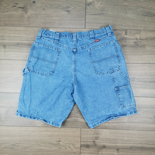 Vintage Wrangler Blue Denim Jean Shorts Jorts Carpenter Cargo Utility W36