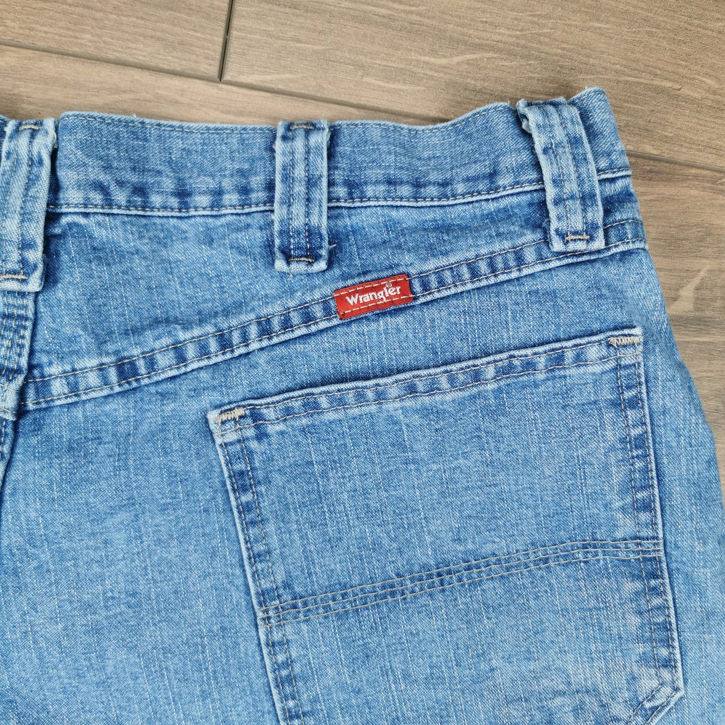 Vintage Wrangler Blue Denim Jean Shorts Jorts Carpenter Cargo Utility W36