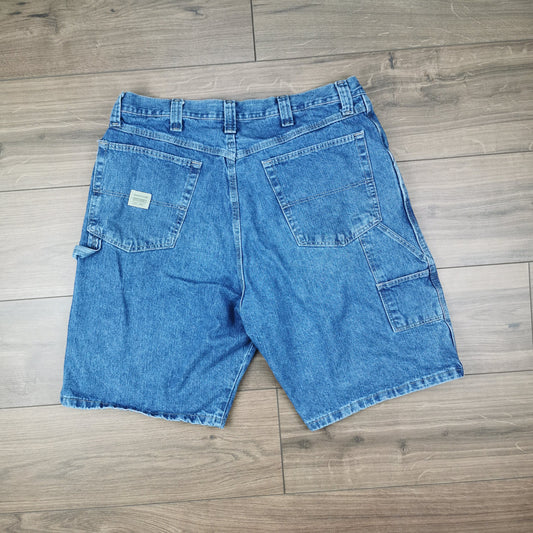 Vintage Wrangler Blue Denim Jean Shorts Jorts Carpenter Cargo Utility W36