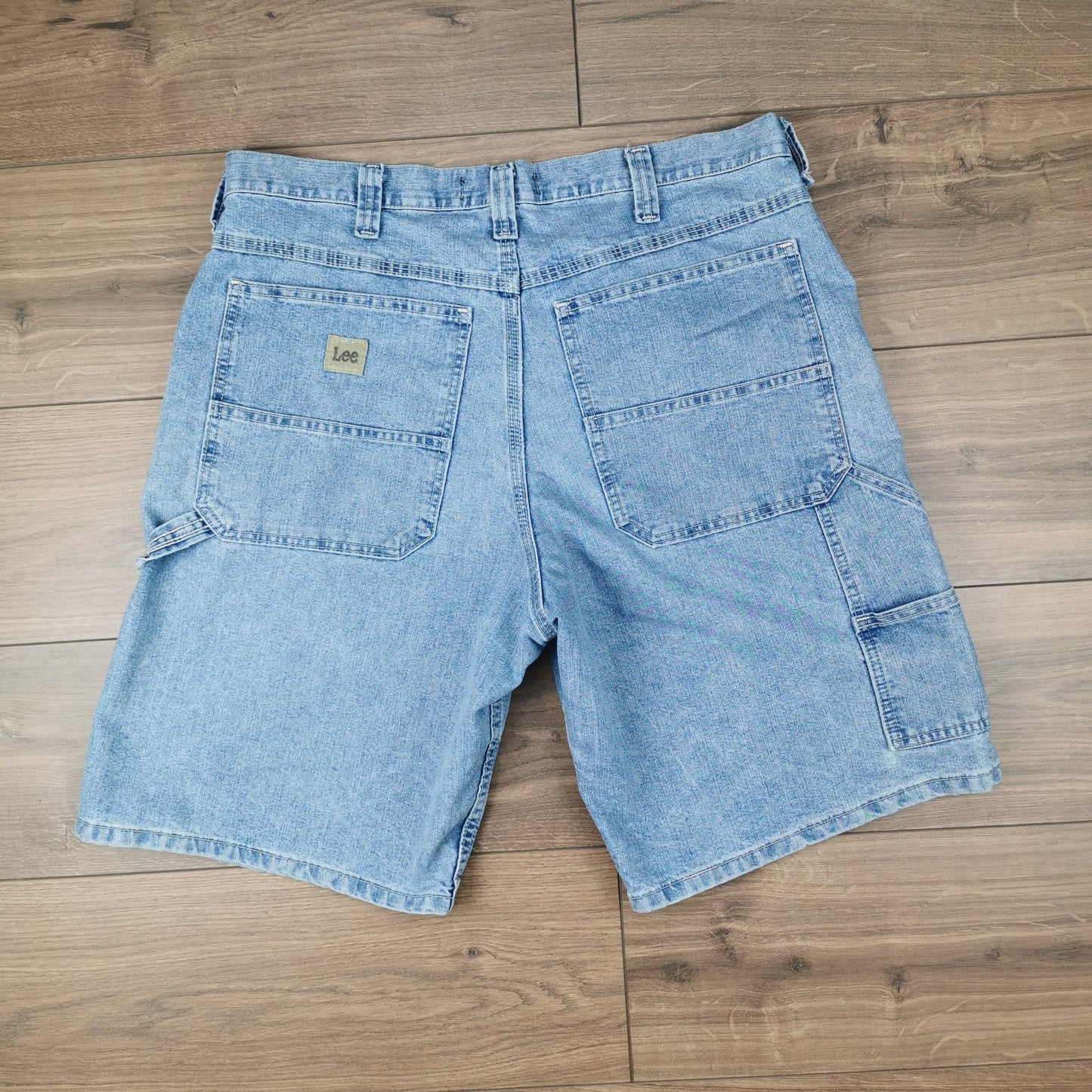 Vintage Lee Blue Denim Baggy Relaxed Jean Shorts Jorts Carpenter Cargo W36
