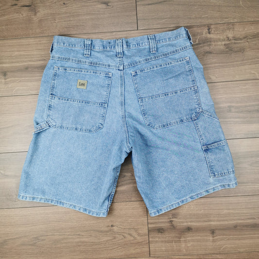 Vintage Lee Blue Denim Baggy Relaxed Jean Shorts Jorts Carpenter Cargo W36