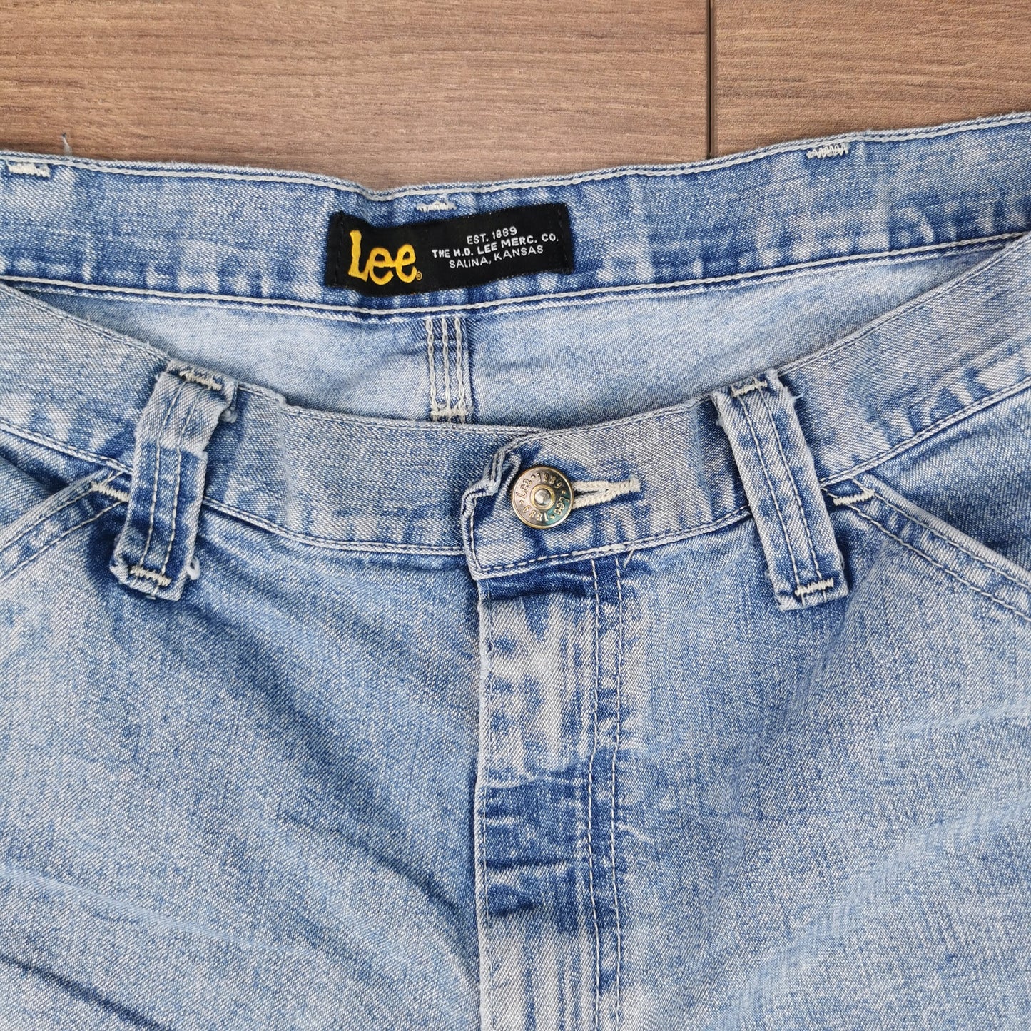 Vintage Lee Blue Denim Baggy Relaxed Jean Shorts Jorts Carpenter Cargo W36