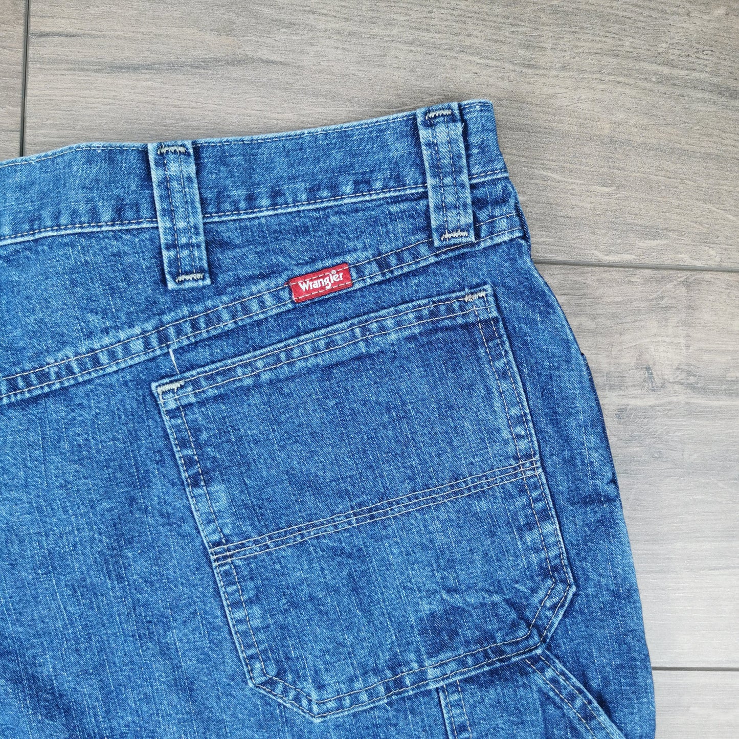 Vintage Wrangler Blue Carpenter Denim Shorts Jorts Utility Baggy Relaxed Fit W40