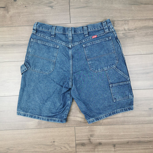 Vintage Wrangler Blue Denim Shorts Jorts Carpenter Utility Baggy Relaxed Fit W34