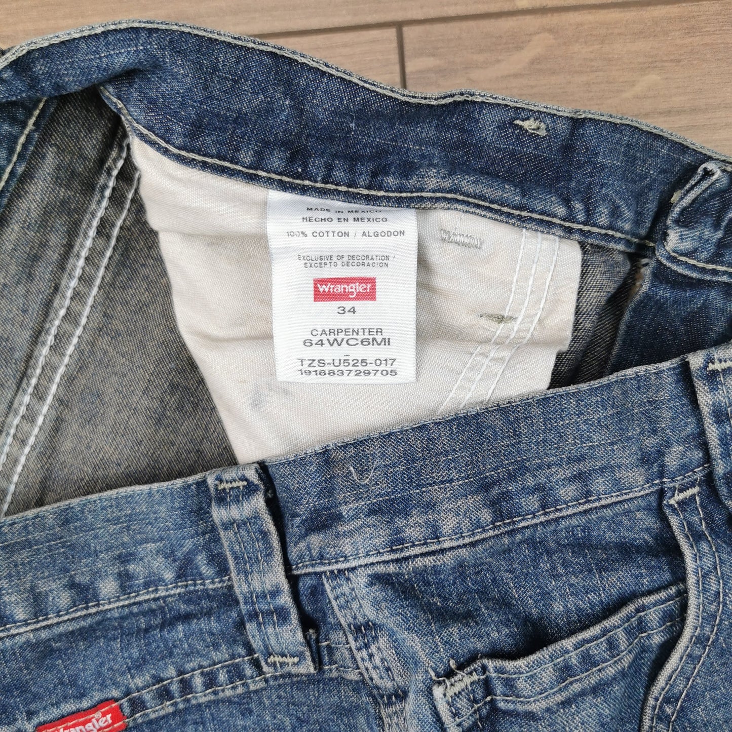 Vintage Wrangler Blue Denim Shorts Jorts Carpenter Utility Baggy Relaxed Fit W34
