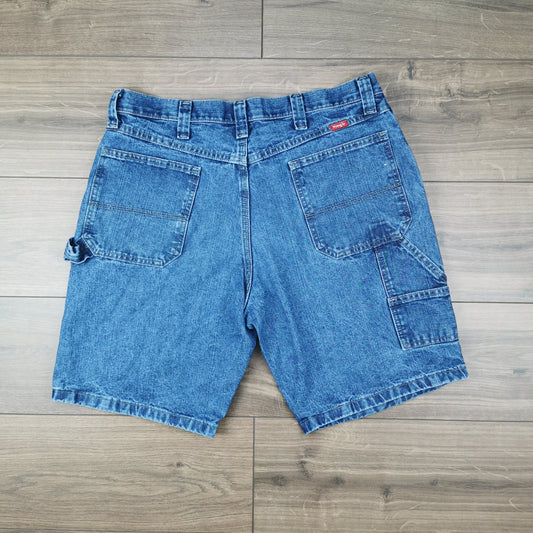 Vintage Wrangler Blue Denim Shorts Jorts Carpenter Utility Baggy Relaxed Fit W34