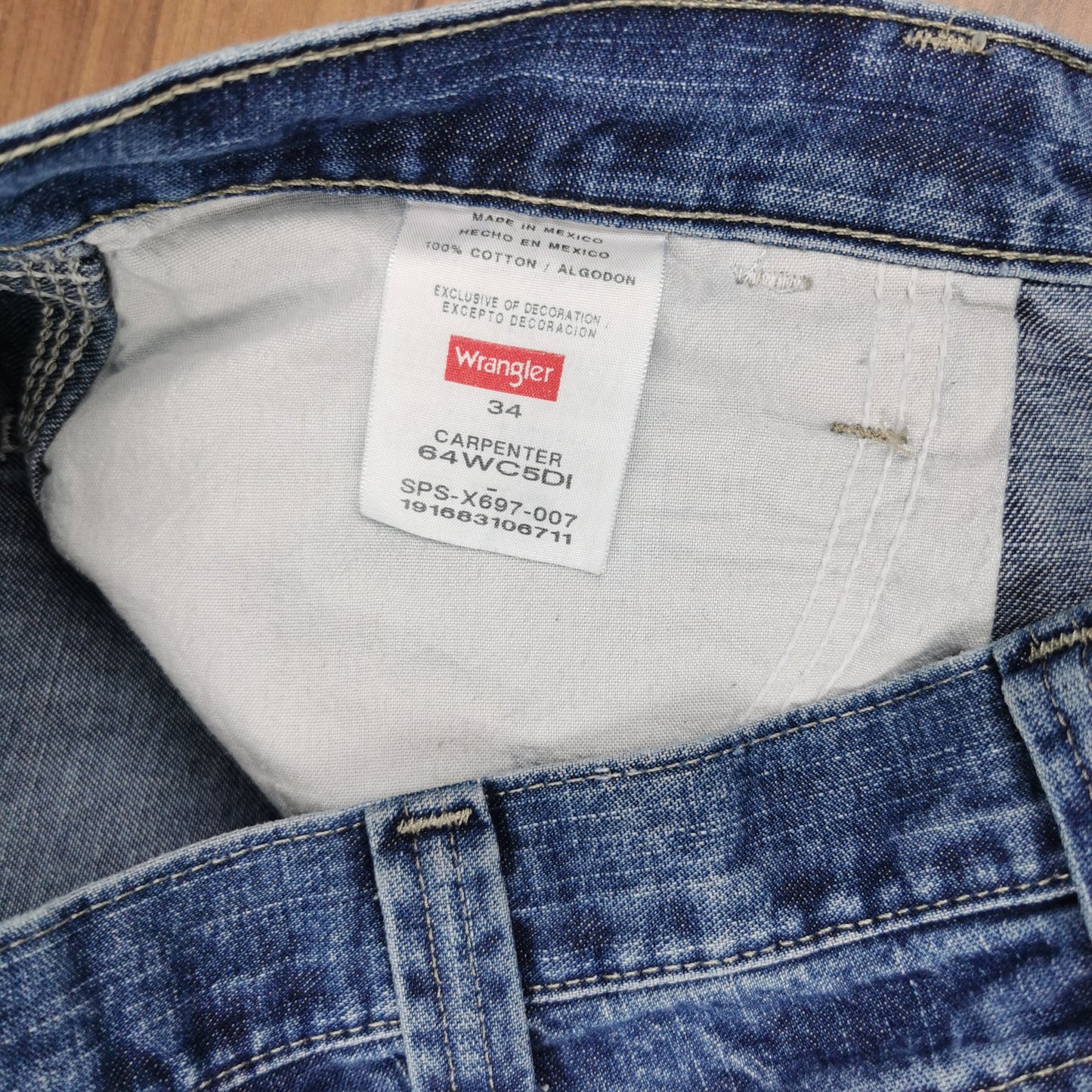 Vintage Wrangler Blue Denim Shorts Jorts Carpenter Utility Baggy Relaxed Fit W34