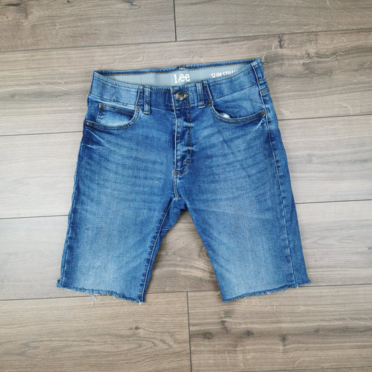 Vintage Lee Slim Straight Blue Denim Cut-off Jean Shorts Jorts Elastic Waist W32