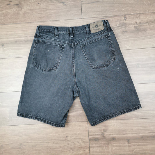 Vintage Wrangler Black Denim Shorts Jorts Baggy Relaxed Fit Dark Wash W34