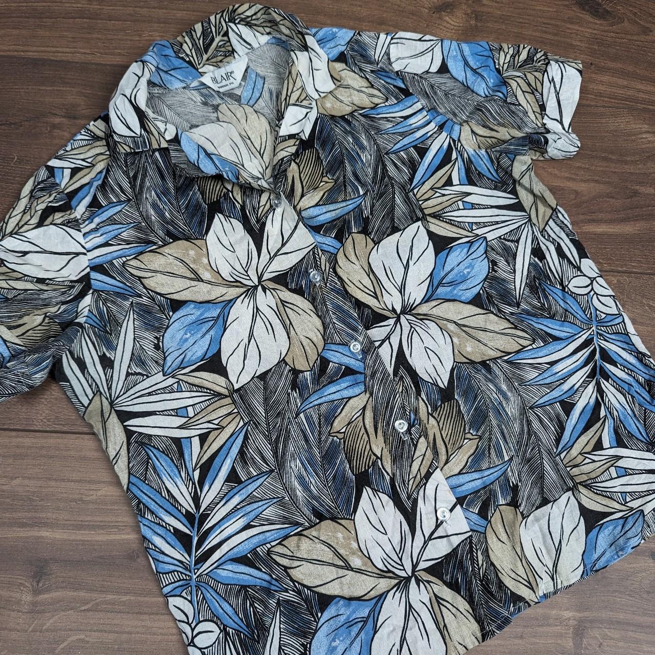 Vintage 90s blue flower blouse/Hawaiian shirt women's L