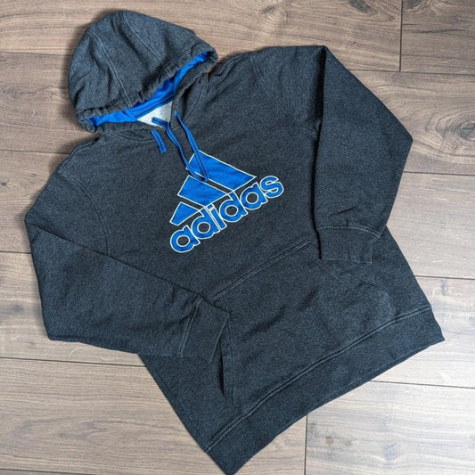 Grey/Blue Adidas Spellout Hoodie Men's M