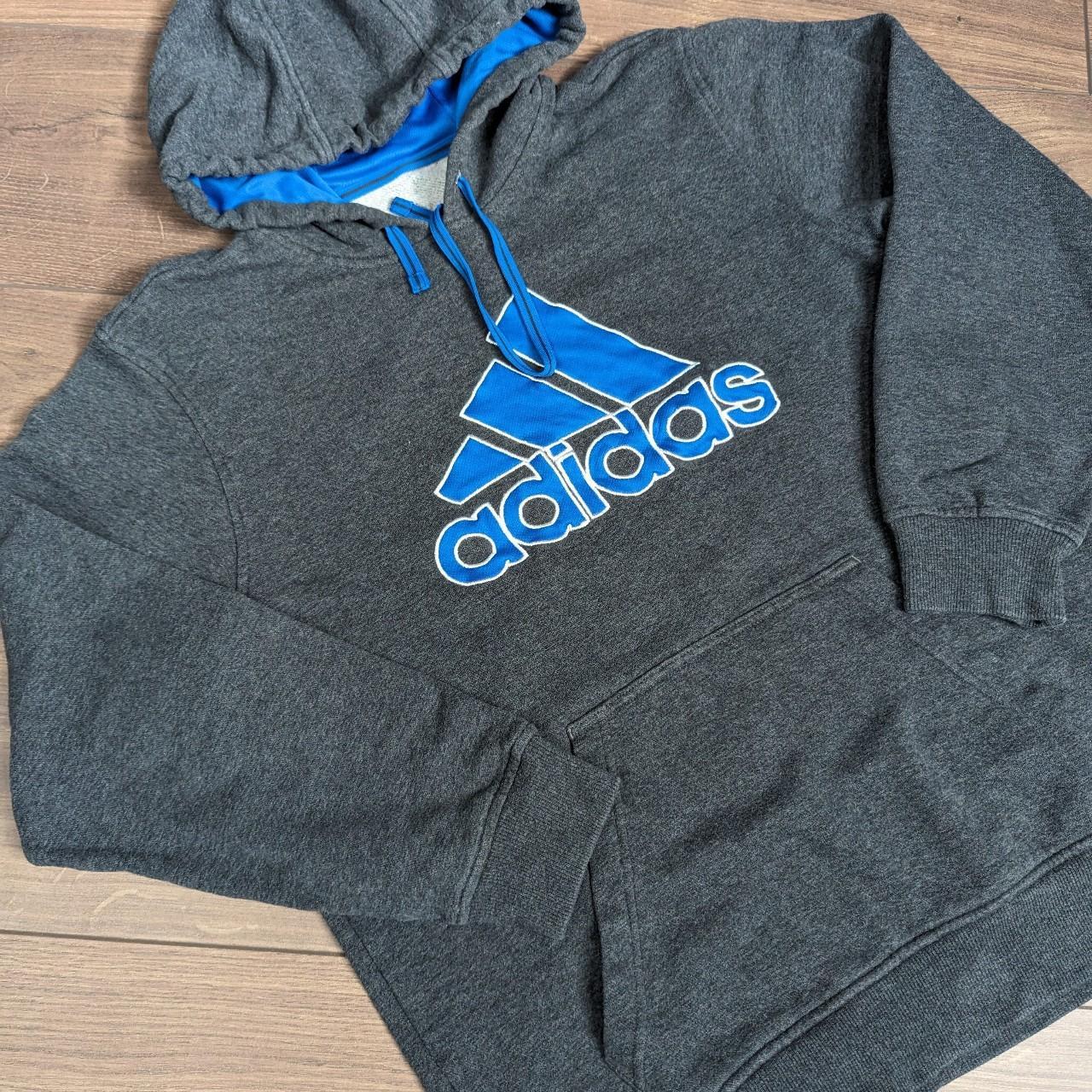 Grey/Blue Adidas Spellout Hoodie Men's M