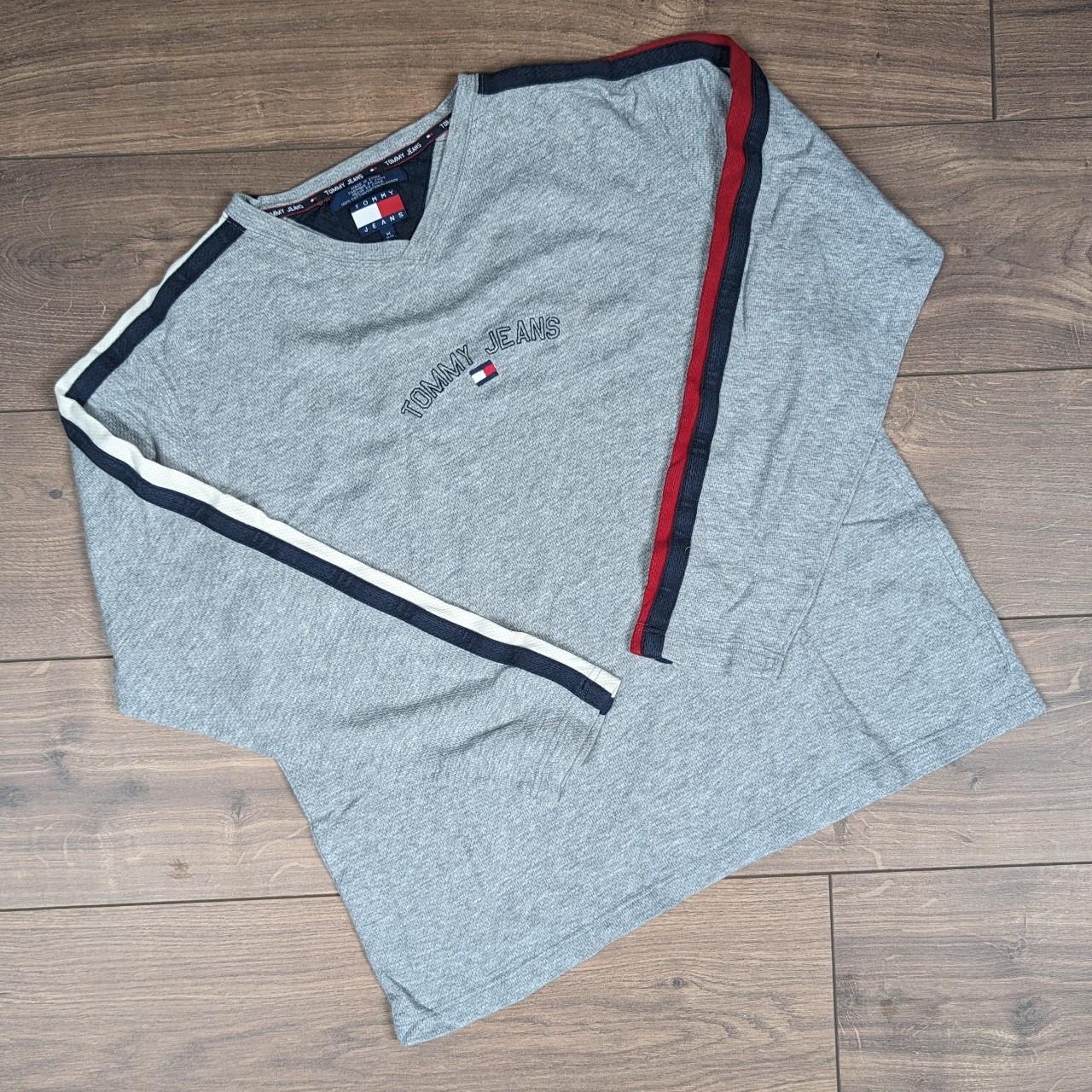 Tommy Hilfiger Jeans Grey V-Neck Breathable Football Jersey Sweatshirt Men's M