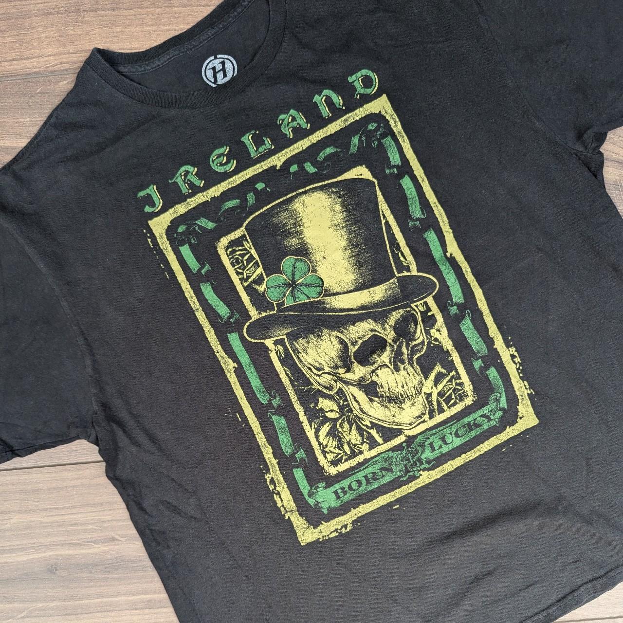 Black Vintage Ireland Born Lucky Graphic Horror Skull T-Shirt Men's XL