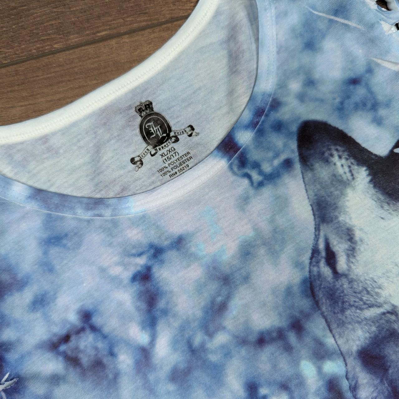 Vintage 00's Y2K Blue Wolf Graphic Tie Dye Vest T-Shirt UK 12-14