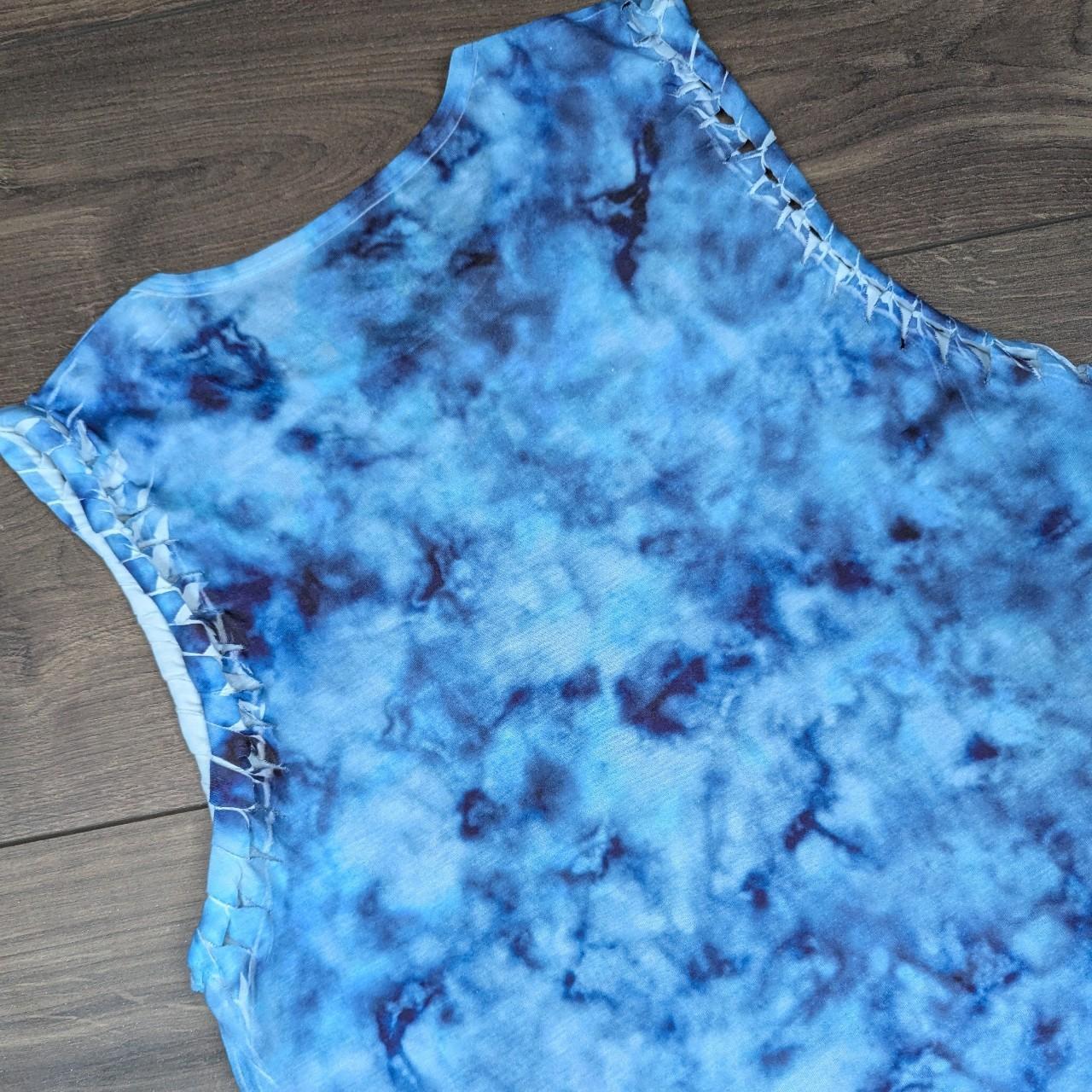 Vintage 00's Y2K Blue Wolf Graphic Tie Dye Vest T-Shirt UK 12-14