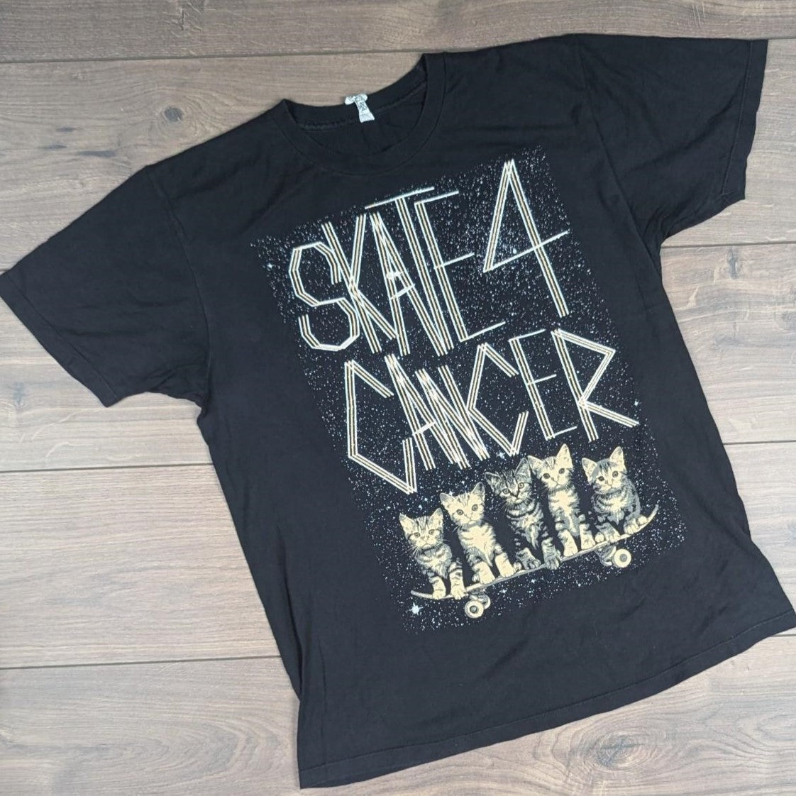 Skate 4 Cancer Single Stitch 00's Vintage Black Graphic T-Shirt Size M