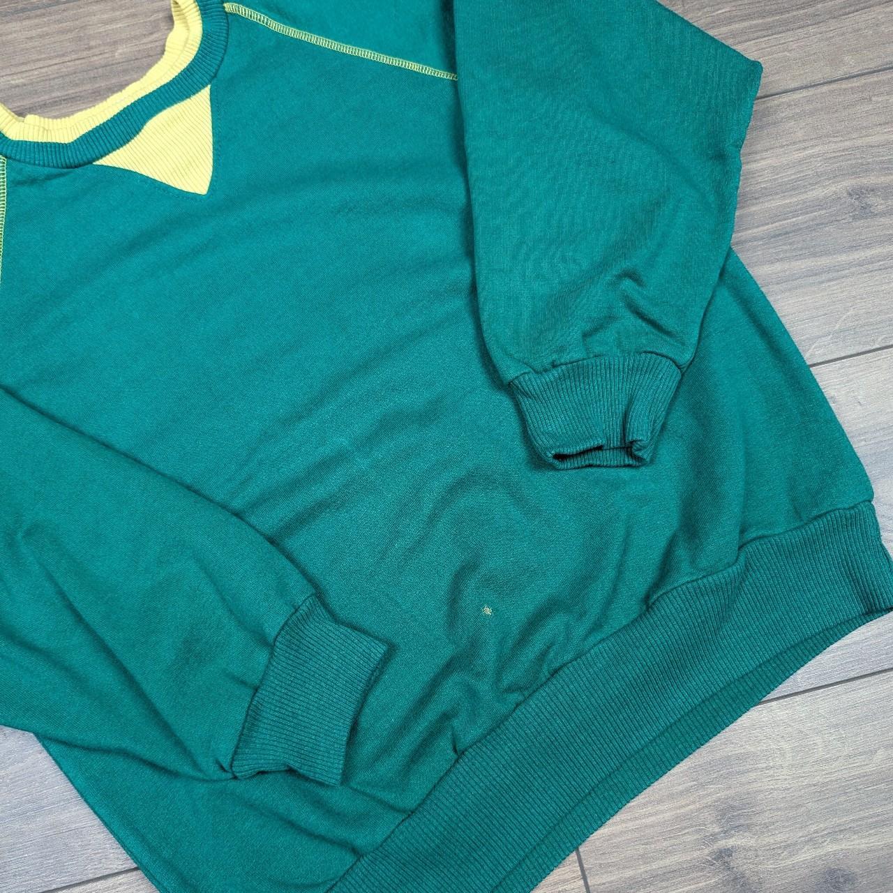 1980's Vintage Retro Green/Yellow Plain Boxy Fit Jumper/Sweatshirt