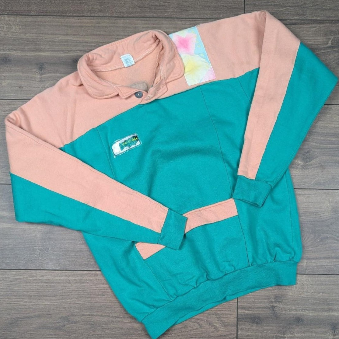 Vintage 80's Green/Peach Dynastar Ski Sweatshirt Women's M