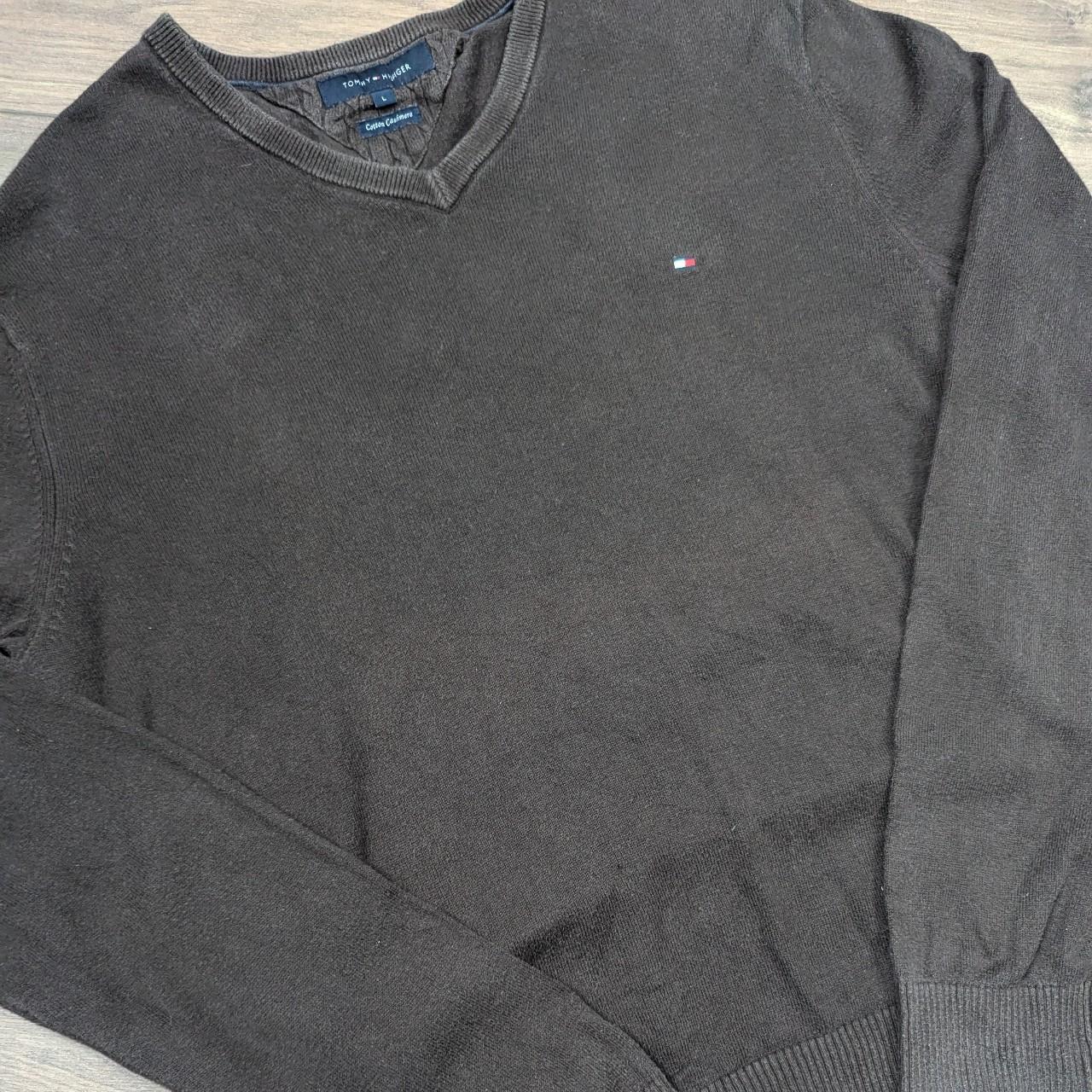 Tommy Hilfiger Brown Cotton Cashmere V-Neck Tight Knit Jumper Sweater Men's L
