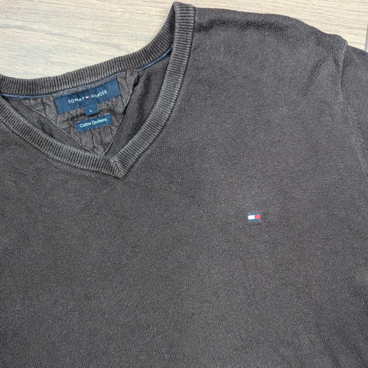 Tommy Hilfiger Brown Cotton Cashmere V-Neck Tight Knit Jumper Sweater Men's L