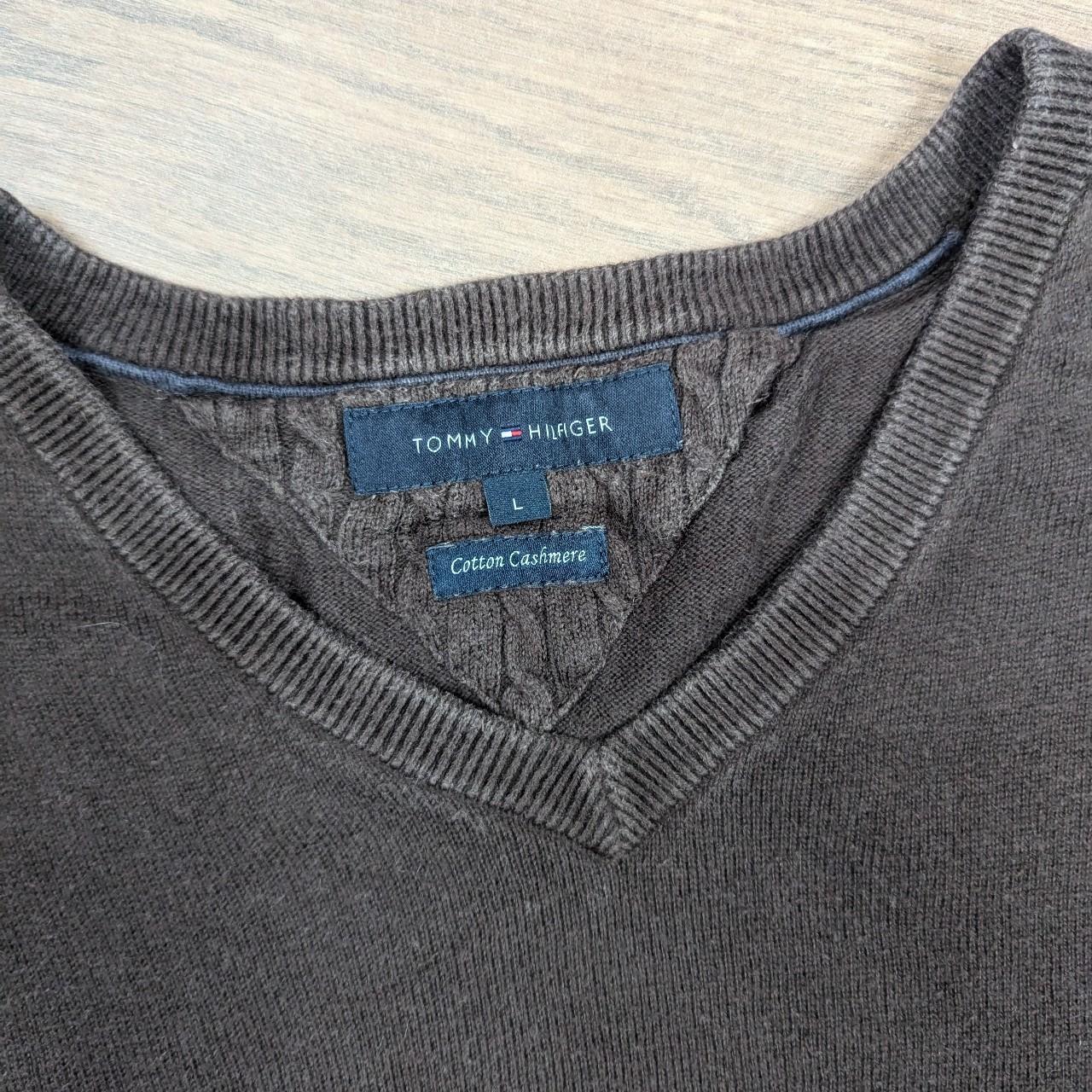 Tommy Hilfiger Brown Cotton Cashmere V-Neck Tight Knit Jumper Sweater Men's L