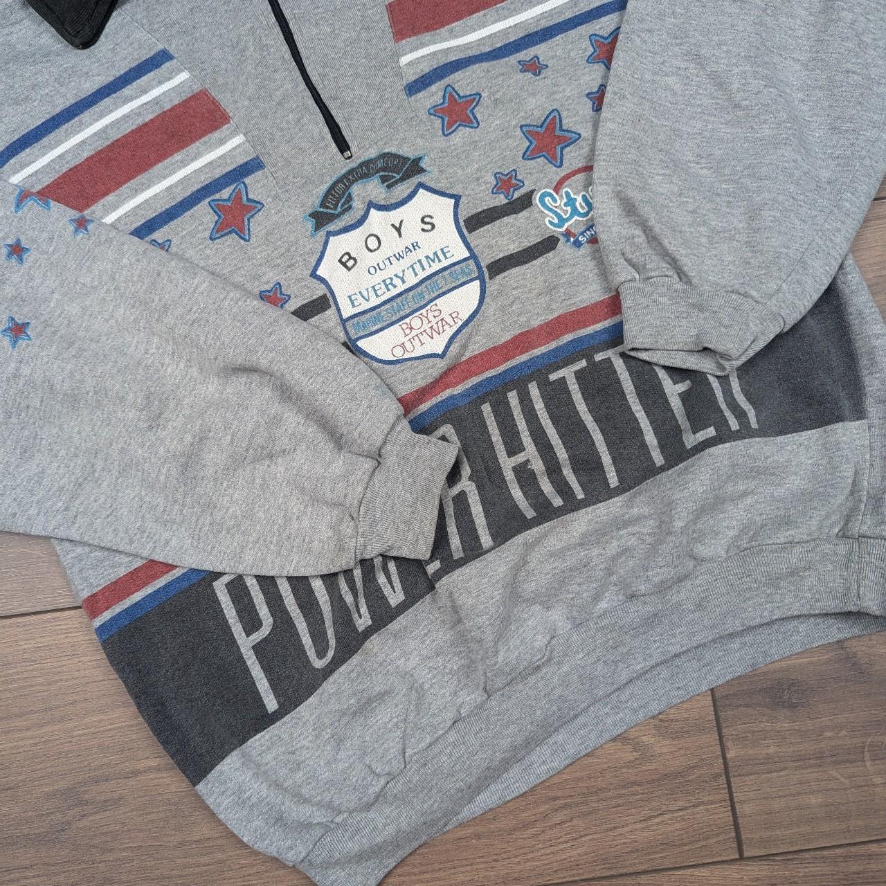 Vintage 80's Grey Quarter Zip Baseball Power Hitter Graphic Sweatshirt