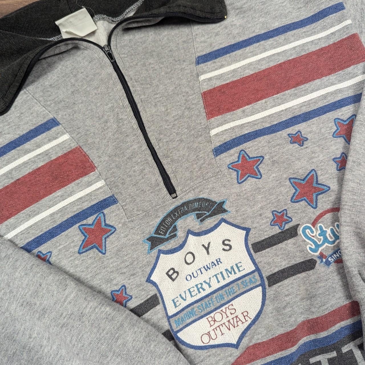 Vintage 80's Grey Quarter Zip Baseball Power Hitter Graphic Sweatshirt