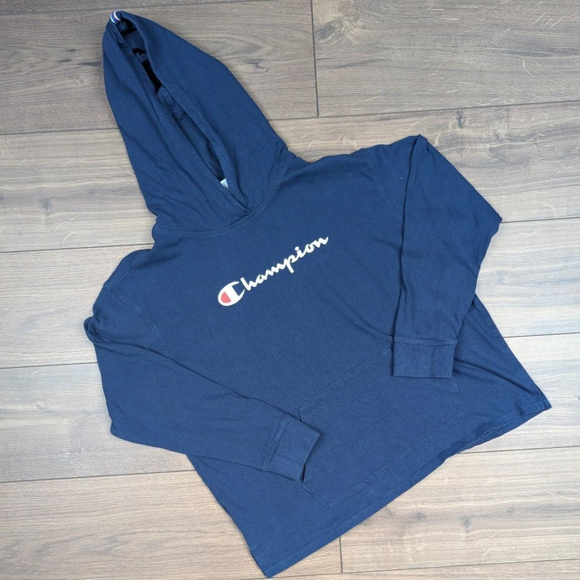 Navy Blue Champion Lightweight Cotton Hoodie Size L