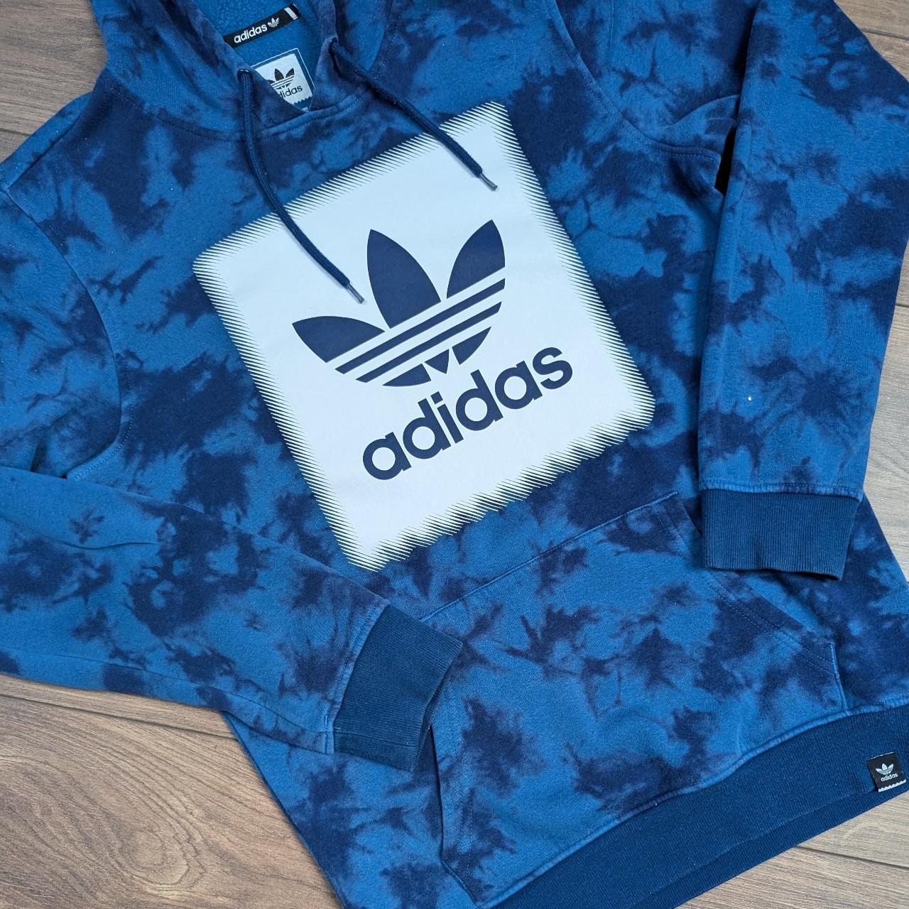 Blue Adidas Retro Tie Dye Trefoil Logo Spellout Baggy Oversized Hoodie Men's S