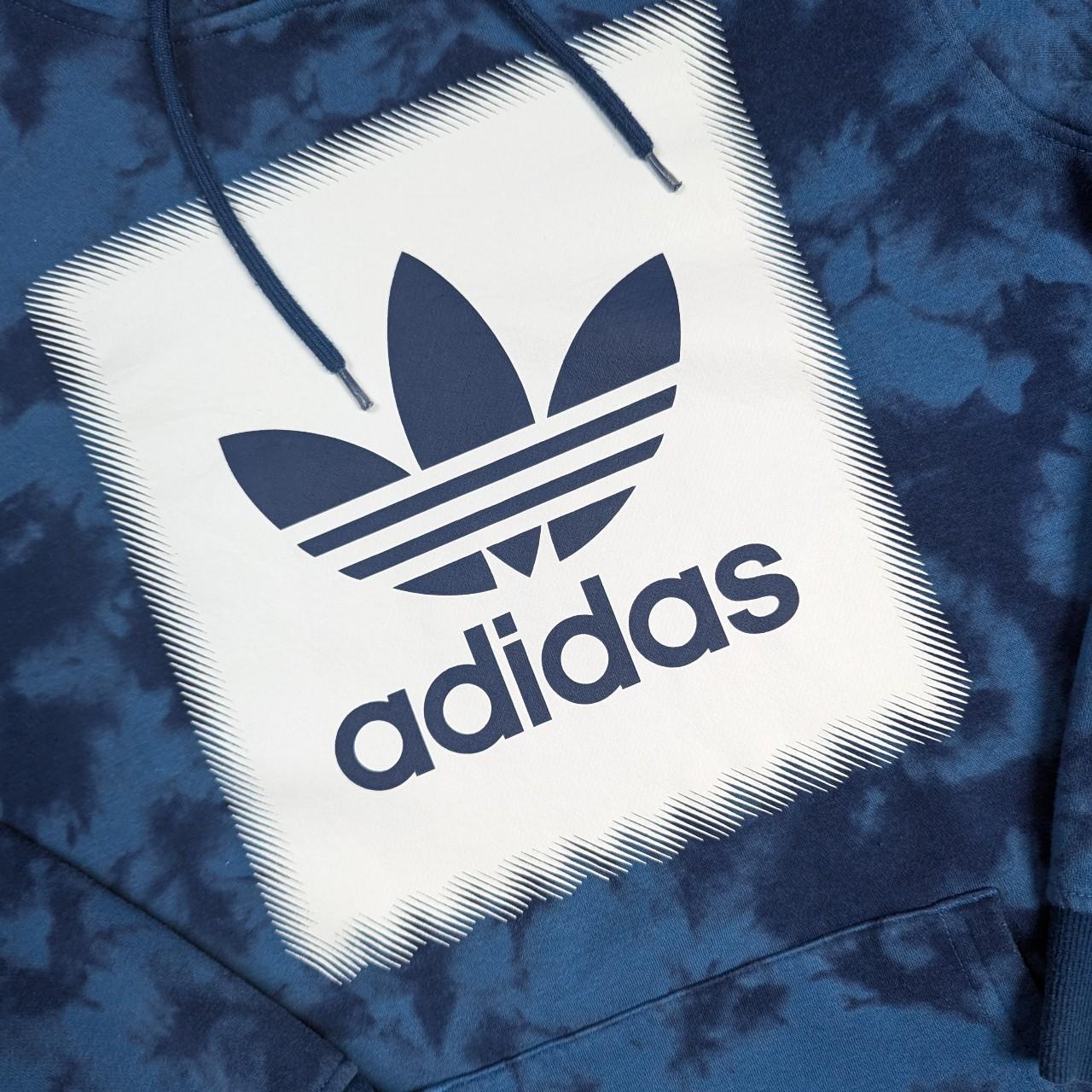 Blue Adidas Retro Tie Dye Trefoil Logo Spellout Baggy Oversized Hoodie Men's S