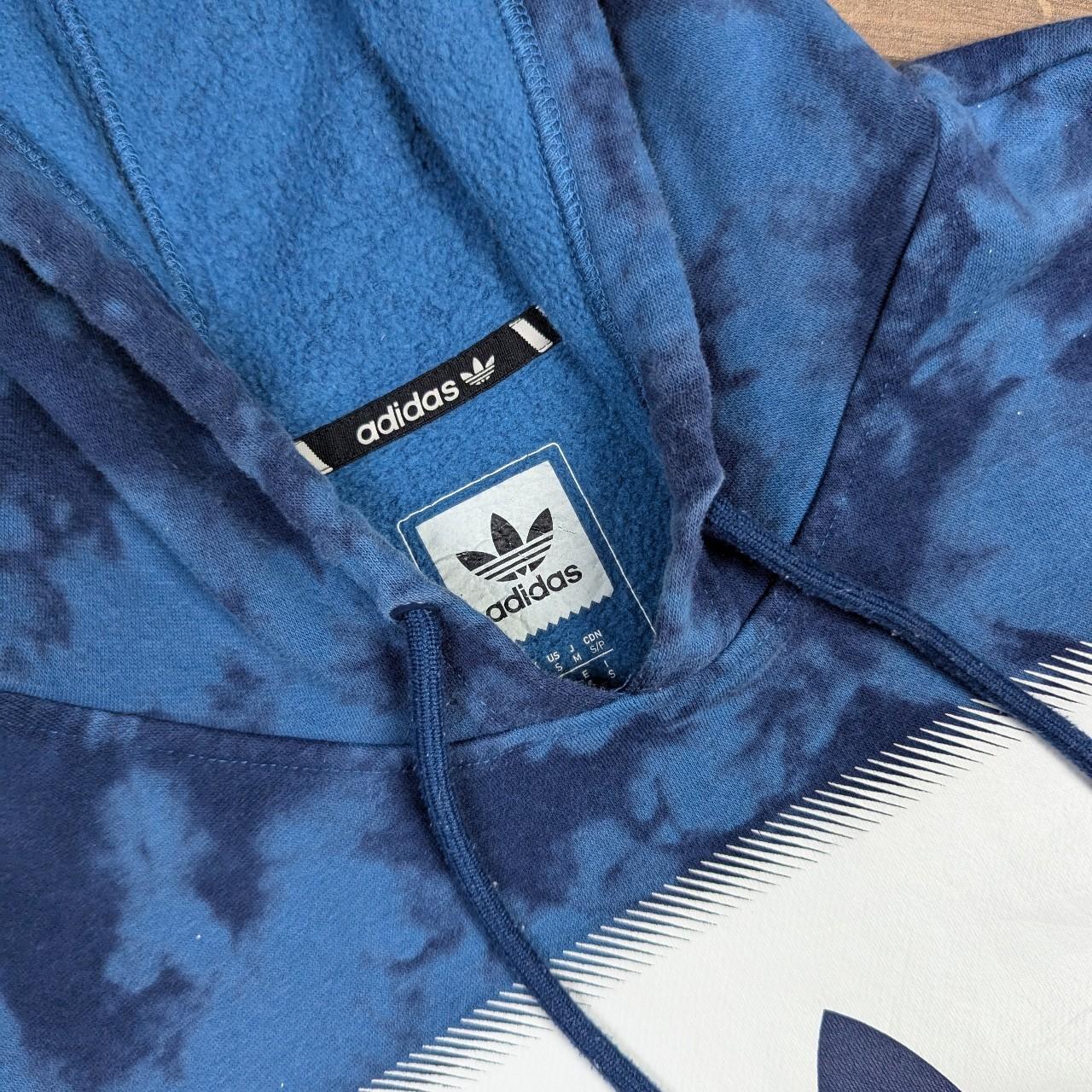 Blue Adidas Retro Tie Dye Trefoil Logo Spellout Baggy Oversized Hoodie Men's S