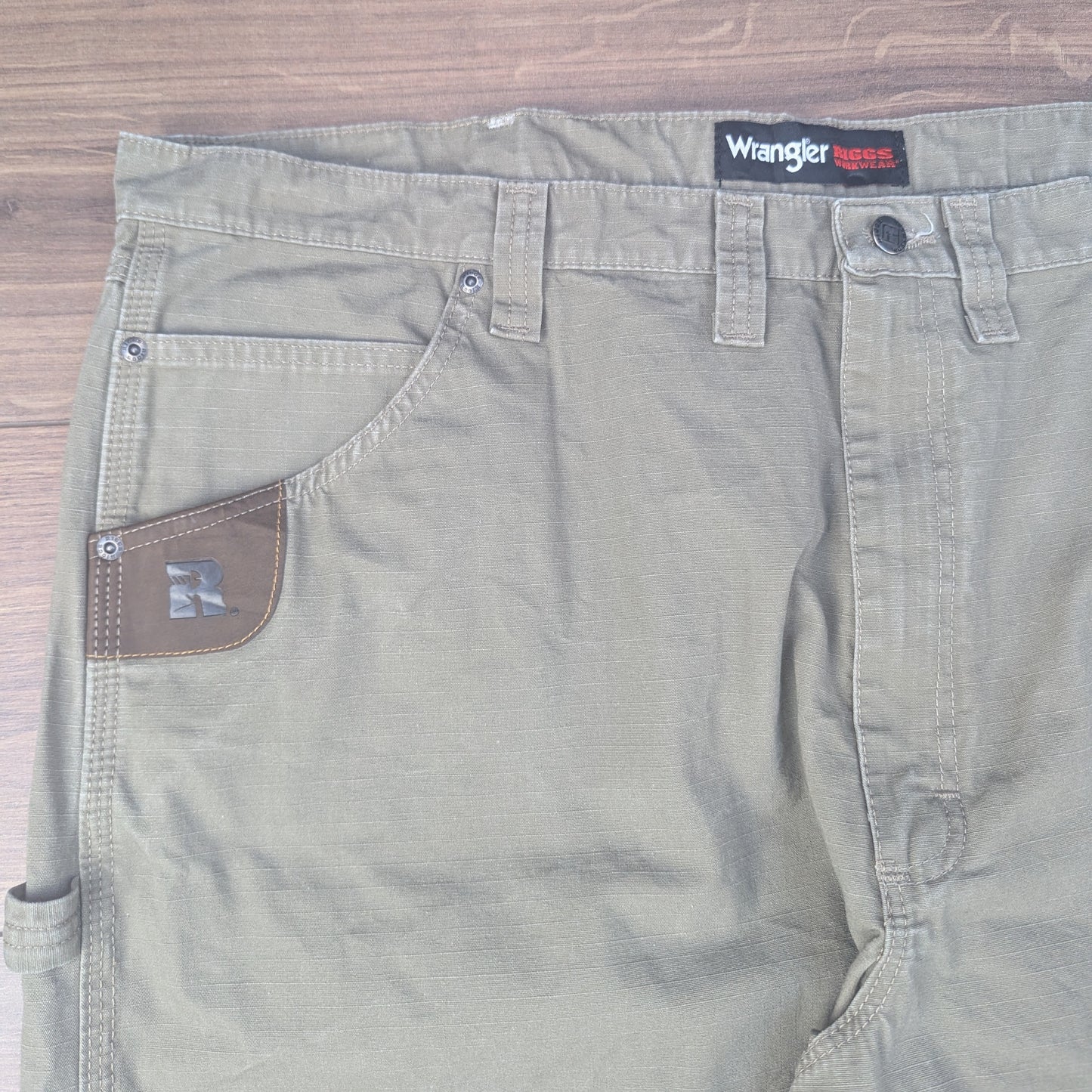 Khaki Brown Wrangler Riggs Workwear Straight Leg Cargo Carpenter Jeans W44 L30