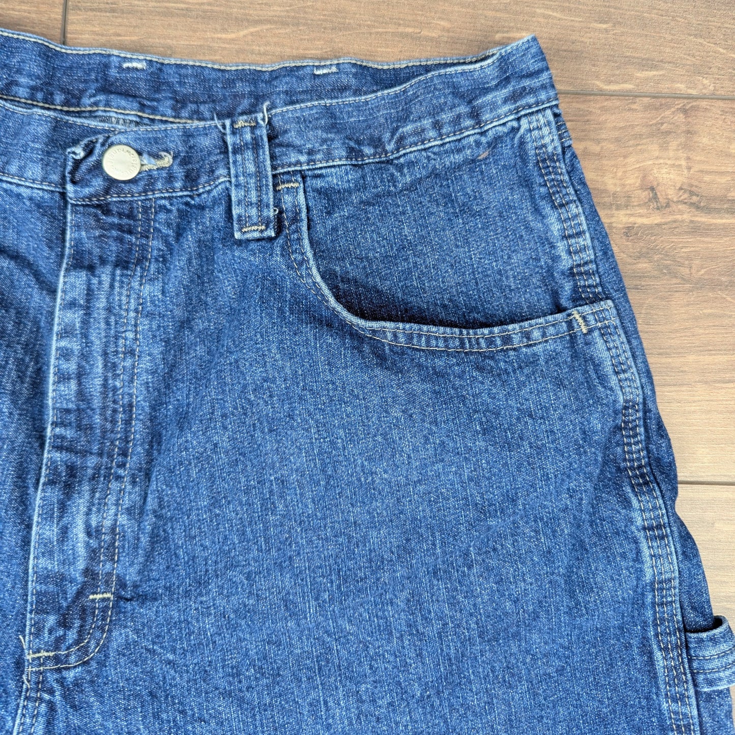 Blue Vintage Wrangler Carpenter Cargo Utility Hip-Hop Baggy Denim Shorts W36