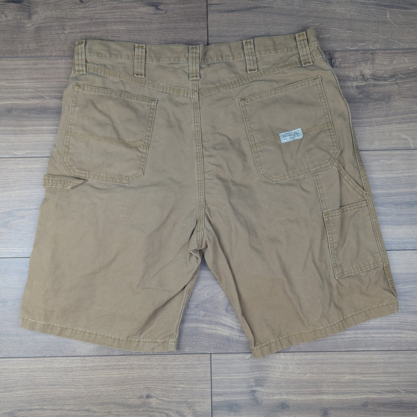 Brown Tan Vintage Wrangler Carpenter Cargo Utility Shorts Jorts W38