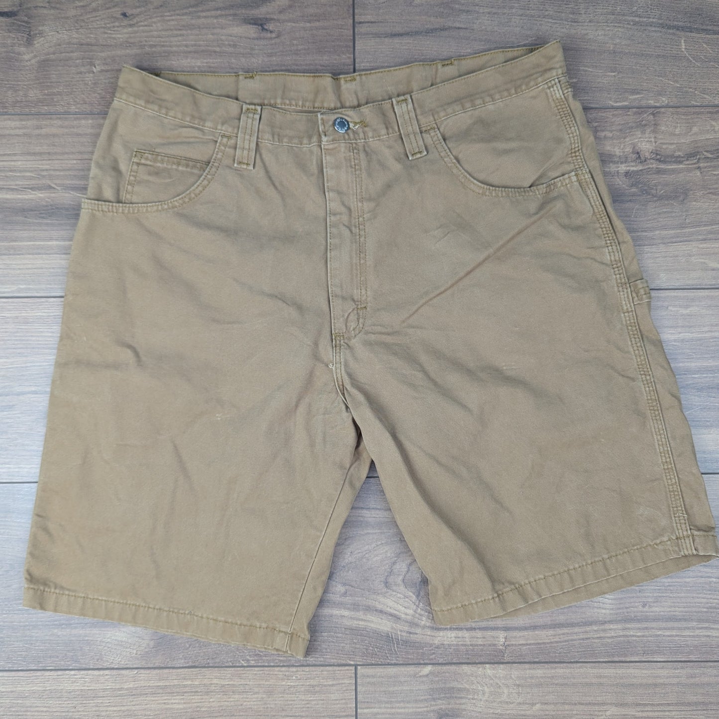 Brown Tan Vintage Wrangler Carpenter Cargo Utility Shorts Jorts W38