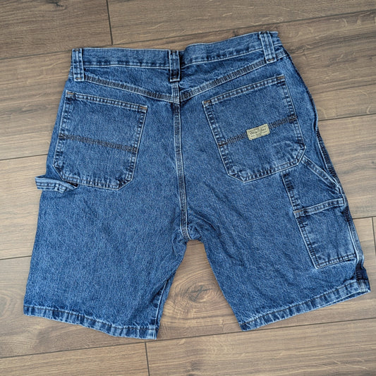 Blue Vintage Wrangler Carpenter Cargo Utility Hip-Hop Denim Shorts Jorts W33