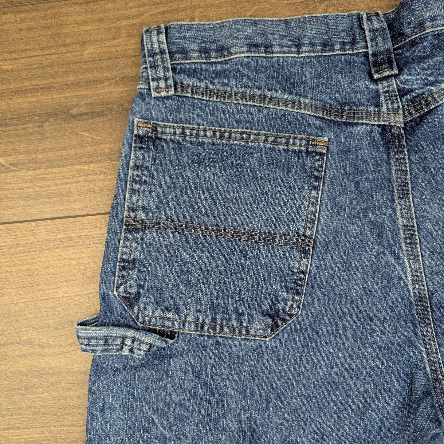 Blue Vintage Wrangler Carpenter Cargo Utility Hip-Hop Denim Shorts Jorts W33