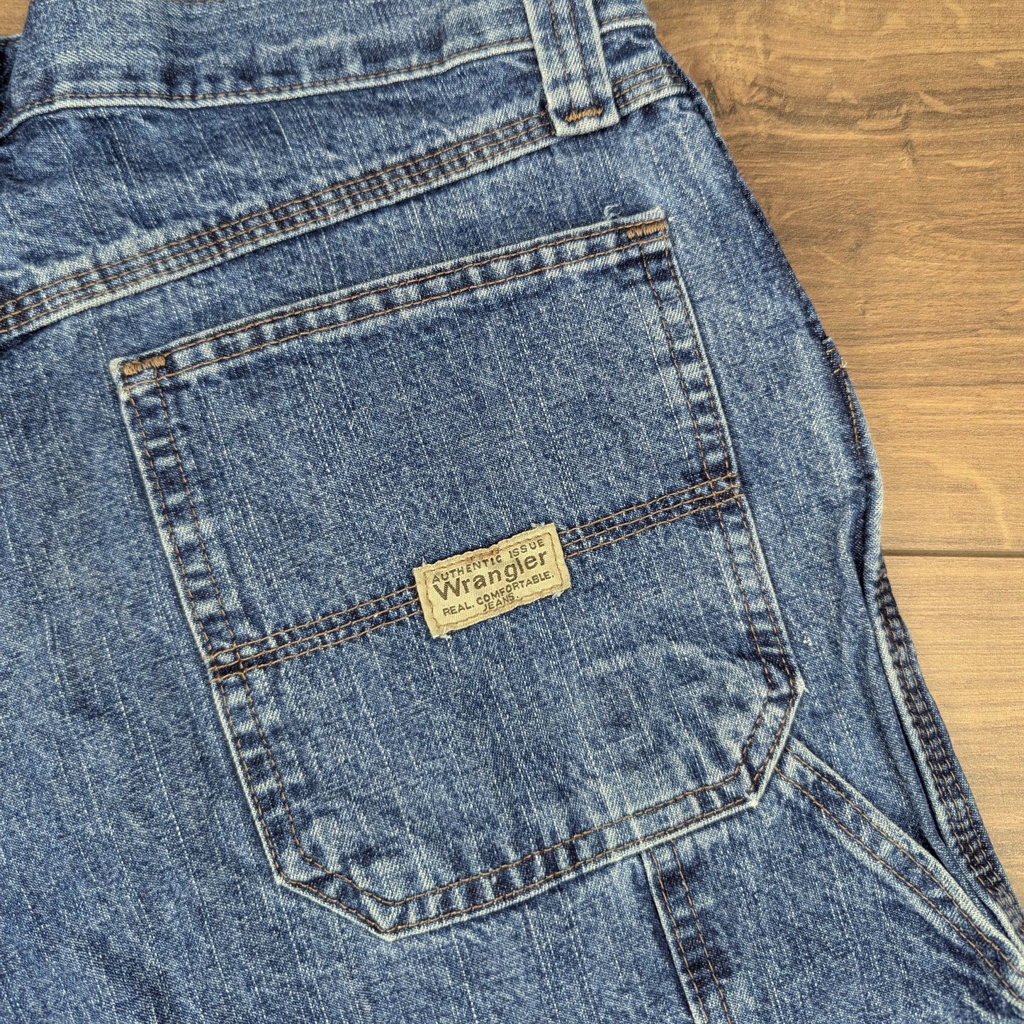 Blue Vintage Wrangler Carpenter Cargo Utility Hip-Hop Denim Shorts Jorts W33