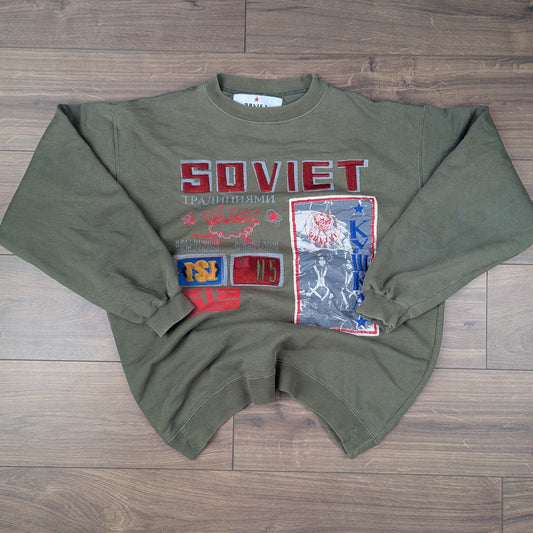 Khaki Soviet 100% Cotton Vintage Embroidered Graphic Sweatshirt Size XL
